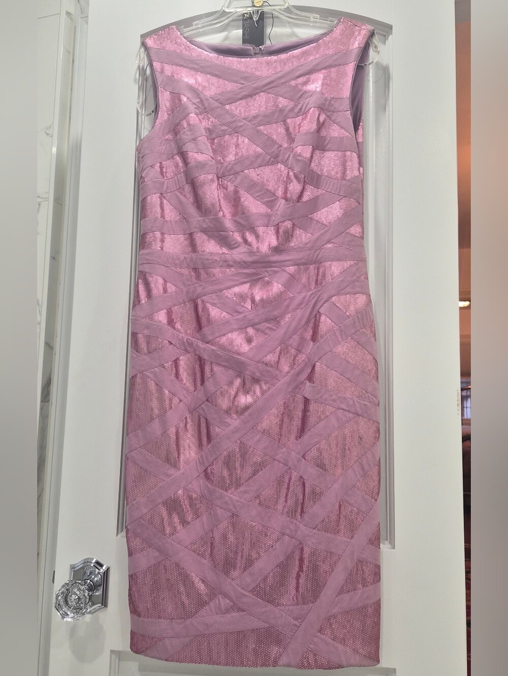 Tadashi Shoji Dusty Rose Sheath Dress with Bandage Overlay